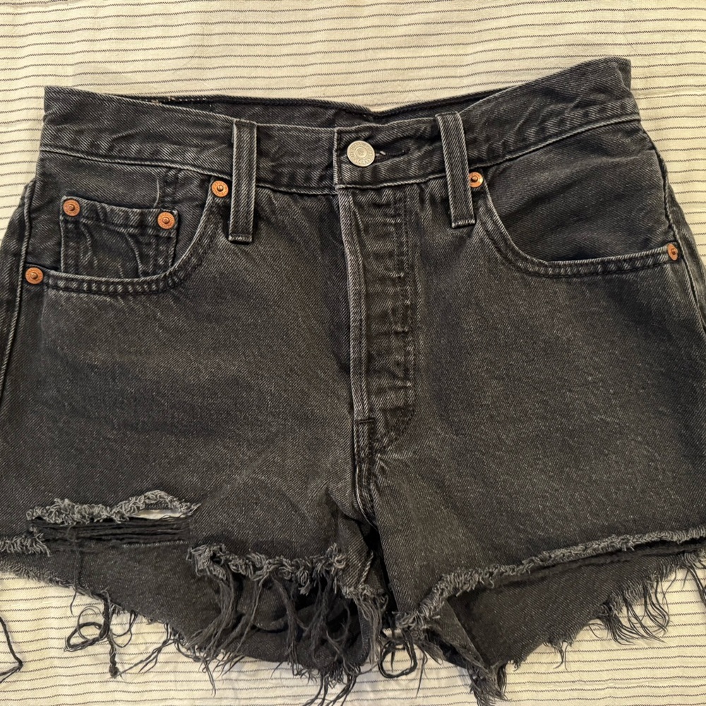 Levi's Black Distressed Jean Shorts with Frayed Hem